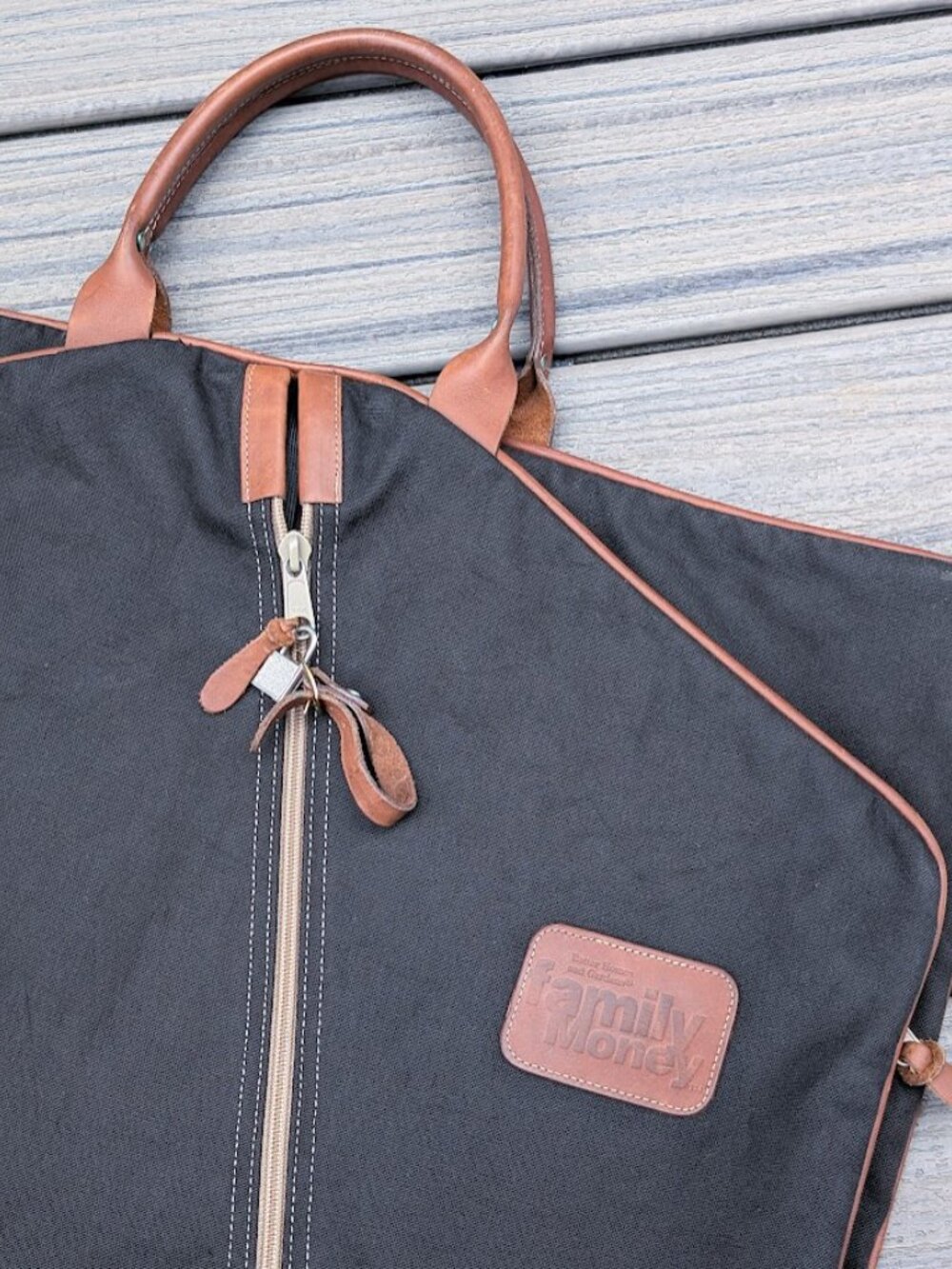 Vtg Better Homes & Gardens Waxed Canvas & Leather Garment Bag Travel Suit Carrie
